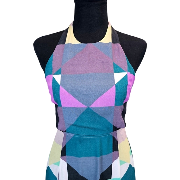 Mara Hoffman Tie Back Cut Out Midi Dress Diamonds Plum 0 Geometric Halter Chic - Picture 9 of 16